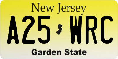 NJ license plate A25WRC