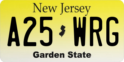 NJ license plate A25WRG