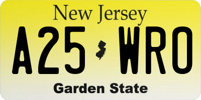 NJ license plate A25WRO