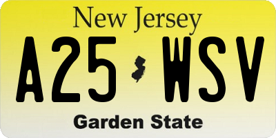 NJ license plate A25WSV