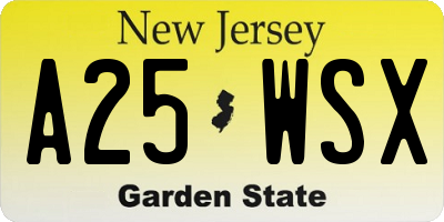 NJ license plate A25WSX