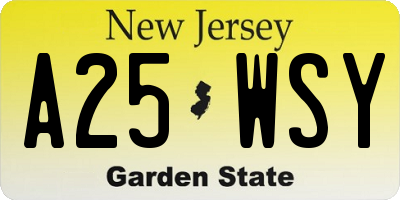 NJ license plate A25WSY