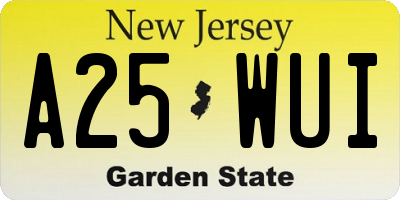 NJ license plate A25WUI