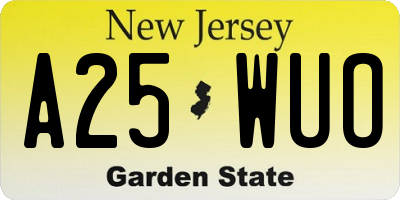 NJ license plate A25WUO
