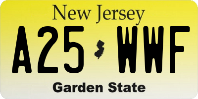 NJ license plate A25WWF