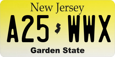 NJ license plate A25WWX