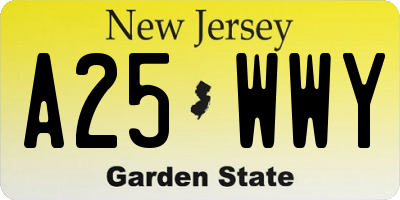 NJ license plate A25WWY
