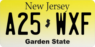 NJ license plate A25WXF
