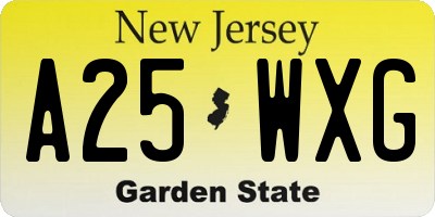NJ license plate A25WXG