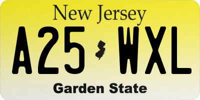 NJ license plate A25WXL