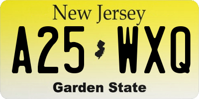 NJ license plate A25WXQ