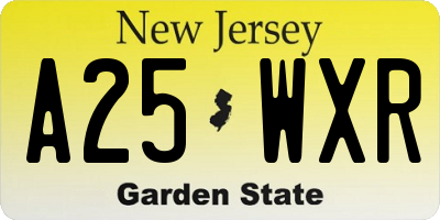 NJ license plate A25WXR