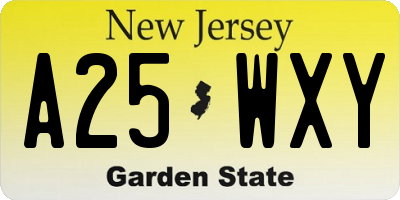 NJ license plate A25WXY