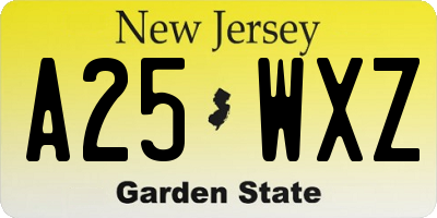 NJ license plate A25WXZ