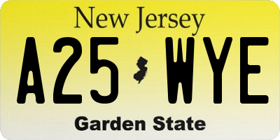 NJ license plate A25WYE