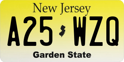 NJ license plate A25WZQ