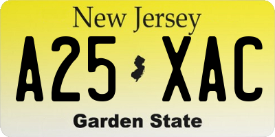 NJ license plate A25XAC