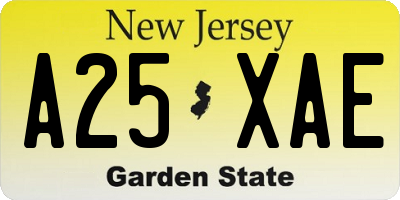 NJ license plate A25XAE