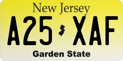 NJ license plate A25XAF