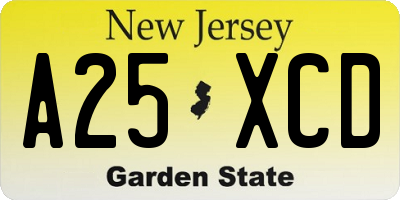 NJ license plate A25XCD