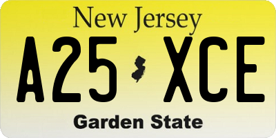 NJ license plate A25XCE