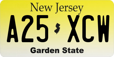 NJ license plate A25XCW