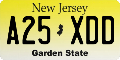 NJ license plate A25XDD