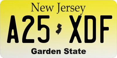 NJ license plate A25XDF
