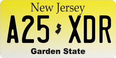 NJ license plate A25XDR