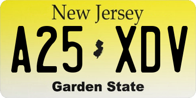 NJ license plate A25XDV