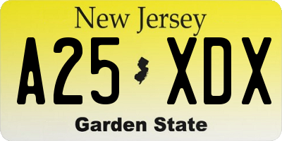 NJ license plate A25XDX