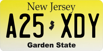 NJ license plate A25XDY