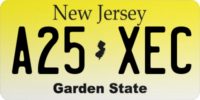 NJ license plate A25XEC