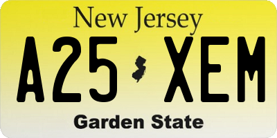NJ license plate A25XEM