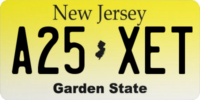NJ license plate A25XET