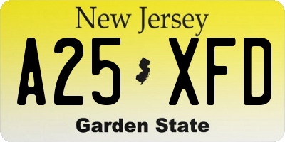 NJ license plate A25XFD