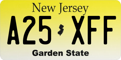 NJ license plate A25XFF