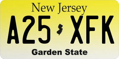NJ license plate A25XFK