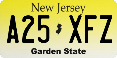 NJ license plate A25XFZ