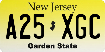 NJ license plate A25XGC
