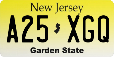 NJ license plate A25XGQ