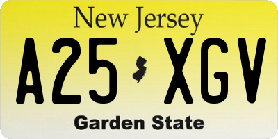 NJ license plate A25XGV