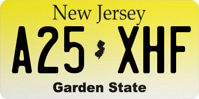 NJ license plate A25XHF