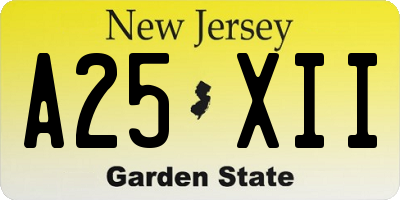 NJ license plate A25XII