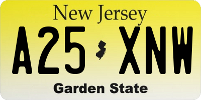 NJ license plate A25XNW