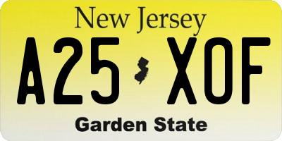 NJ license plate A25XOF