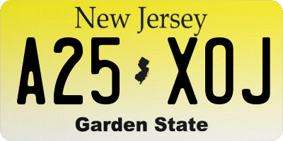 NJ license plate A25XOJ