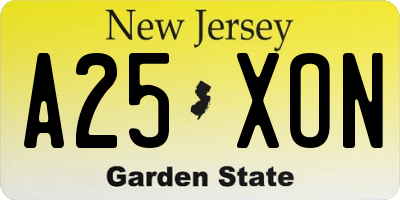 NJ license plate A25XON