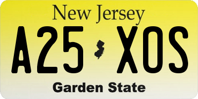 NJ license plate A25XOS