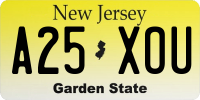 NJ license plate A25XOU